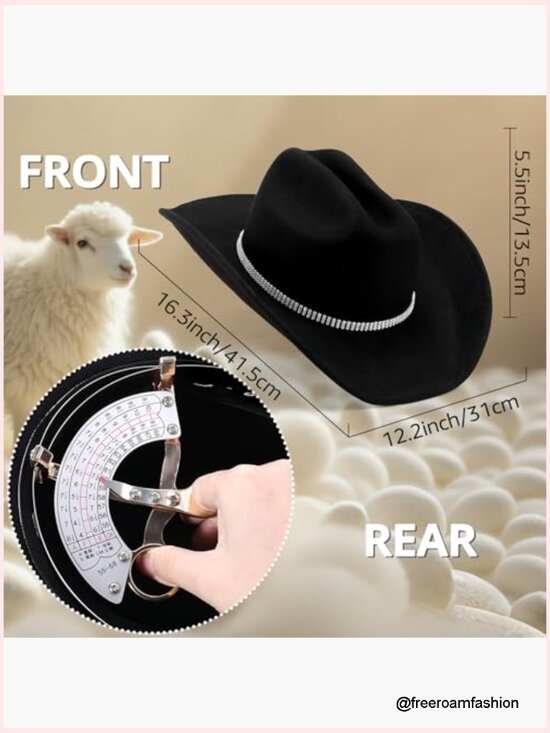 100% Wool Felt Cowboy Hat Unisex Western Cowgirl Hat